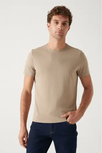 Erkek Vizon Basic Pamuklu T-shirt E001000 - Vizon - 3