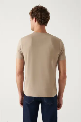 Erkek Vizon Basic Pamuklu T-shirt E001000 - Vizon - 4