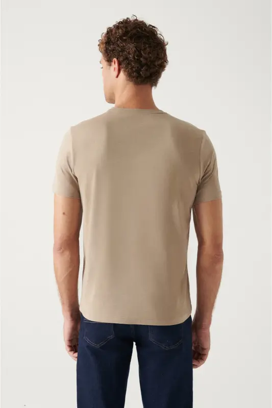 Erkek Vizon Basic Pamuklu T-shirt E001000 - Vizon - 4