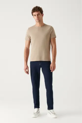 Erkek Vizon Basic Pamuklu T-shirt E001000 - Vizon - 5