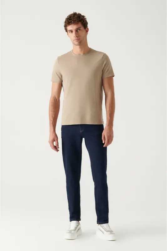 Erkek Vizon Basic Pamuklu T-shirt E001000 - Vizon - 5