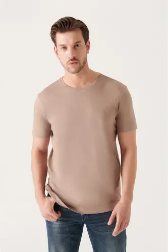 Erkek Vizon Bisiklet Yaka Soft Touch Basic Regular Fit T-Shirt B001171-Vizon - 1