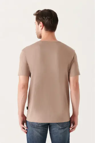 Erkek Vizon Bisiklet Yaka Soft Touch Basic Regular Fit T-Shirt B001171-Vizon - 3