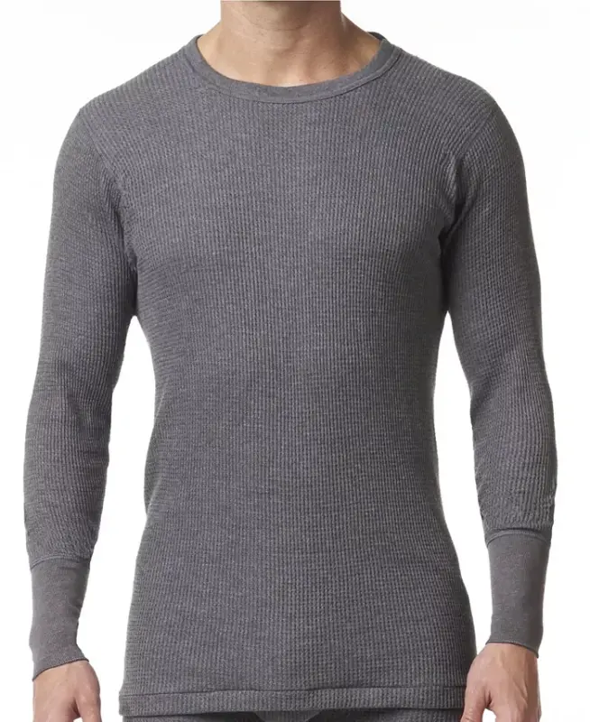 Men's Waffle Knit Thermal Long Sleeve Shirt - Charcoal - 1