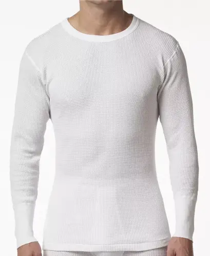 Men's Waffle Knit Thermal Long Sleeve Shirt - White 
