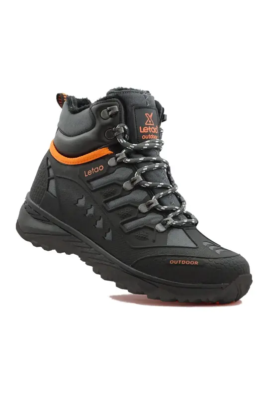 Erkek Watertight Su Geçirmez Trekking Kürklü Fermuarlı Bot 8075-Siyah Siyah Oranj - 1
