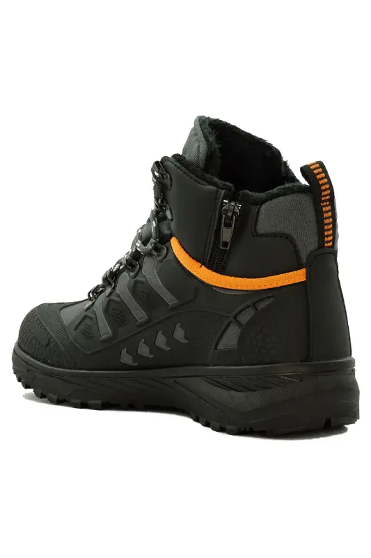 Erkek Watertight Su Geçirmez Trekking Kürklü Fermuarlı Bot 8075-Siyah Siyah Oranj - 3