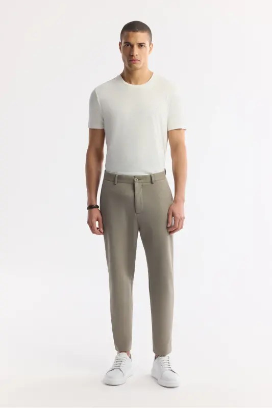 Erkek Yağ Yeşili Klasik Bel Pamuklu Jersey Carrot Fit Pantolon A51Y3013 - Yağ Yeşili - 1