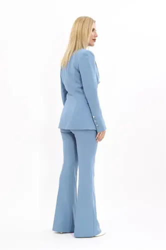 Erkek Yaka Çapraz Ceket & İspanyol Paça Pantolon-Deniz-Deniz - 4