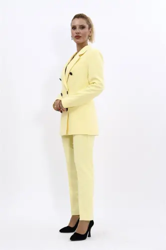 Erkek Yaka Kuruvaze Blazer Ceket & Dar Paça Pantolon-Sarı - Sarı - 2