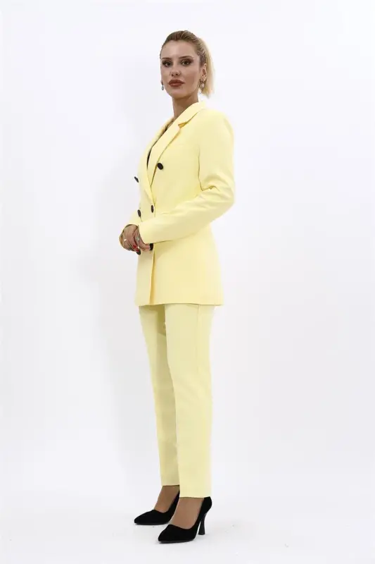 Erkek Yaka Kuruvaze Blazer Ceket & Dar Paça Pantolon-Sarı - Sarı - 2