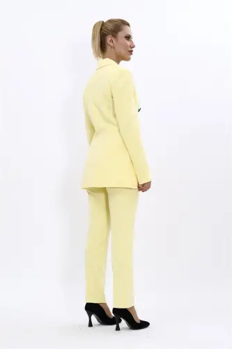 Erkek Yaka Kuruvaze Blazer Ceket & Dar Paça Pantolon-Sarı - Sarı - 4