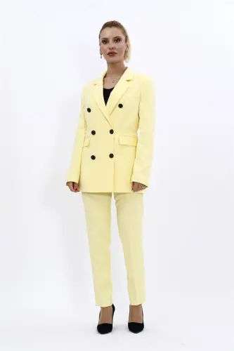 Erkek Yaka Kuruvaze Blazer Ceket & Dar Paça Pantolon-Sarı - Sarı - 5