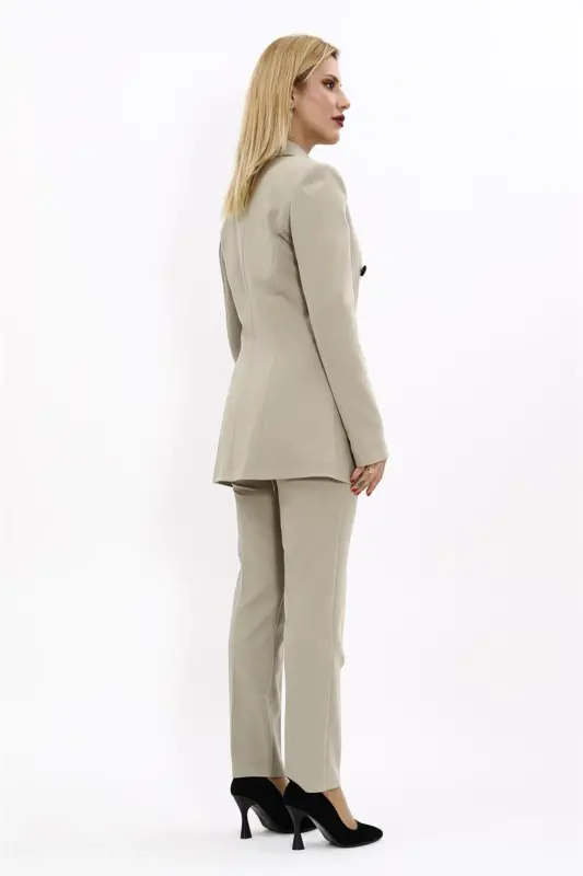 Erkek Yaka Kuruvaze Blazer Ceket & Dar Paça Pantolon-Bambu - Bambu - 4