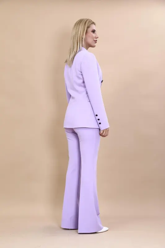 Erkek Yaka Kuruvaze Blazer Ceket & İspanyol Paça Pantolon-Menekşe-Menekşe - 4