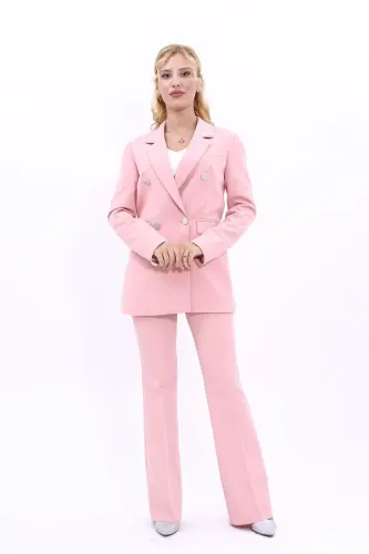 Erkek Yaka Kuruvaze Blazer Ceket & İspanyol Paça Pantolon-Pudra - 1034530 - Pudra - 4