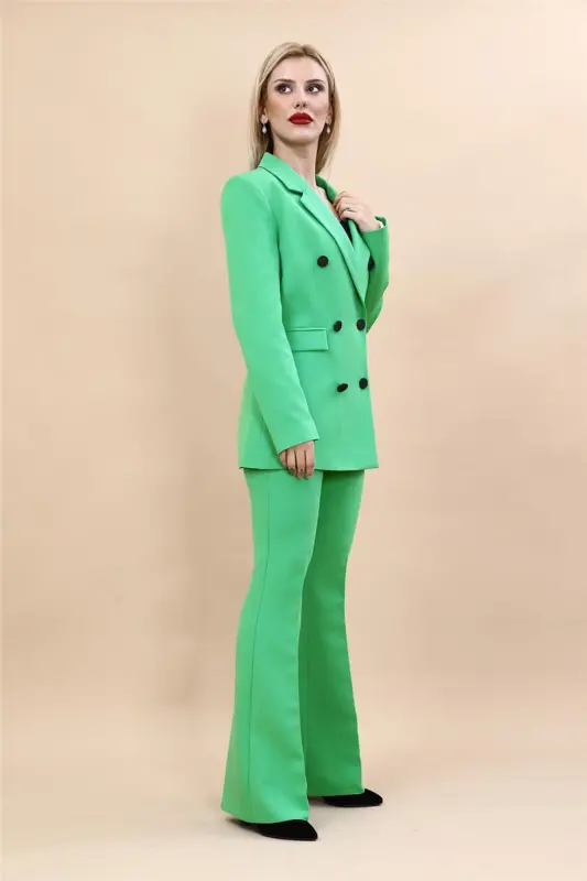 Erkek Yaka Kuruvaze Blazer Ceket & İspanyol Paça Pantolon-Zümrüt - 1034530 - A.Yeşil - 3