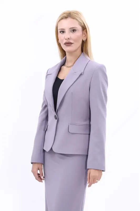Erkek Yaka Tek Düğmeli Klasik Ceket-Antrasit - Antrasit - 3