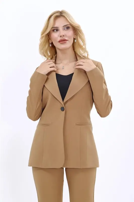 Erkek Yaka Tek Düğmeli Klasik Ceket-Camel - Camel - 1