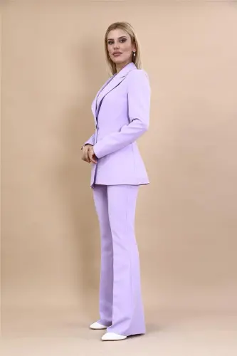 Erkek Yaka Tek Düğmeli Klasik Ceket & İspanyol Paça Pantolon-Menekşe-Menekşe - 3