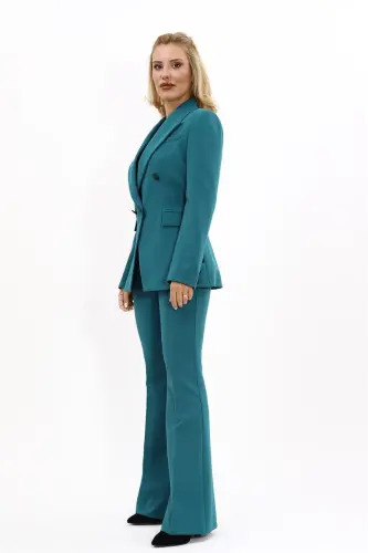 Erkek Yaka Tek Düğmeli Klasik Ceket & İspanyol Paça Pantolon-Petrol-Petrol - ÖNDER ÖZSOY (1)