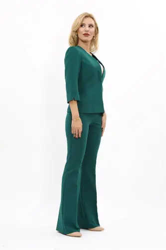 Erkek Yaka Tek Düğmeli Klasik Ceket & İspanyol Paça Pantolon-Yeşil-Yeşil - 5