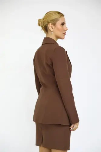 Erkek Yaka Tek Düğmeli Klasik Ceket-Kestane-Kestane - 3