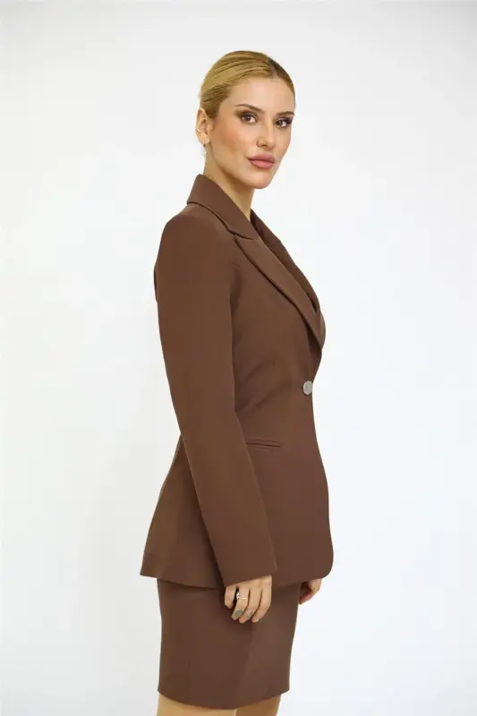 Erkek Yaka Tek Düğmeli Klasik Ceket-Kestane-Kestane - 4