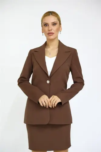 Erkek Yaka Tek Düğmeli Klasik Ceket-Kestane-Kestane - 5