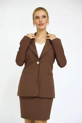 Erkek Yaka Tek Düğmeli Klasik Ceket-Kestane-Kestane 