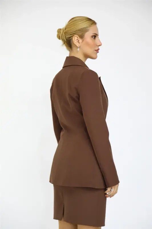 Erkek Yaka Tek Düğmeli Klasik Ceket-Kestane-Kestane - 3