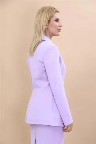 Erkek Yaka Tek Düğmeli Klasik Ceket-Menekşe-Açık Lila - 4