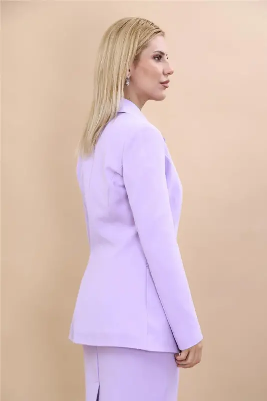 Erkek Yaka Tek Düğmeli Klasik Ceket-Menekşe-Açık Lila - 4
