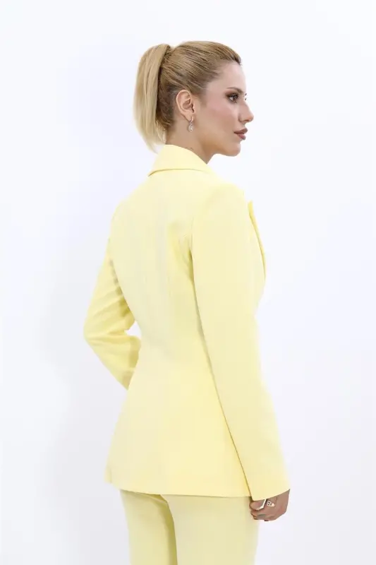 Erkek Yaka Tek Düğmeli Klasik Ceket-Sarı-Sarı - 3