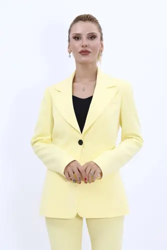 Erkek Yaka Tek Düğmeli Klasik Ceket-Sarı-Sarı - 5
