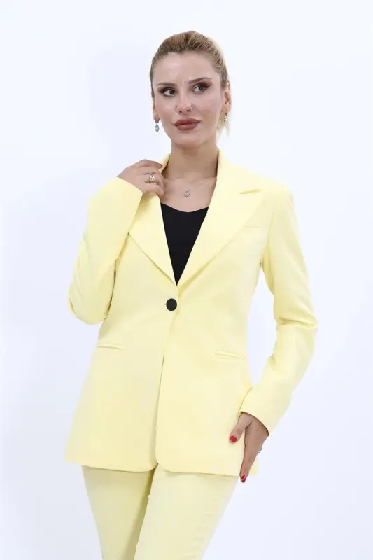 Erkek Yaka Tek Düğmeli Klasik Ceket-Sarı-Sarı - ÖNDER ÖZSOY