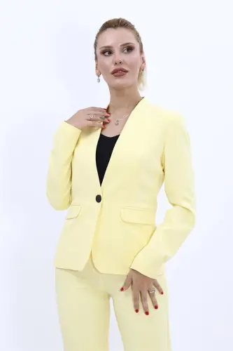 Tek Düğmeli Klasik Ceket-Sarı - Sarı 