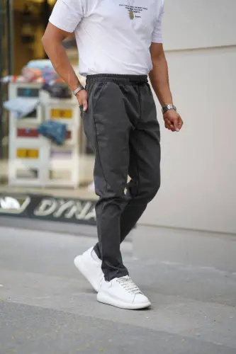 Erkek Yandan Cepli Beli Lastikli Bağcıklı Duble Paça Relaxedfit Rahat Kesim Jogger Pantolon-ANTRASİT 