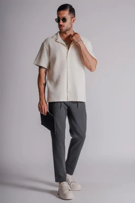 Erkek Yandan Cepli Beli Lastikli Relaxed Fit Chino Pantolon Antrasit-ANTRASİT - 2