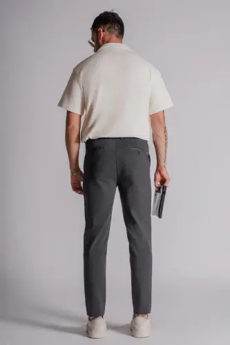 Erkek Yandan Cepli Beli Lastikli Relaxed Fit Chino Pantolon Antrasit-ANTRASİT - 3