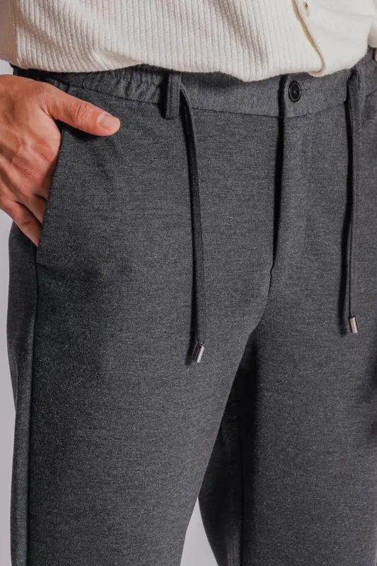 Erkek Yandan Cepli Beli Lastikli Relaxed Fit Chino Pantolon Antrasit-ANTRASİT - 8