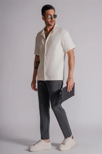 Erkek Yandan Cepli Beli Lastikli Relaxed Fit Chino Pantolon Antrasit-ANTRASİT - 1