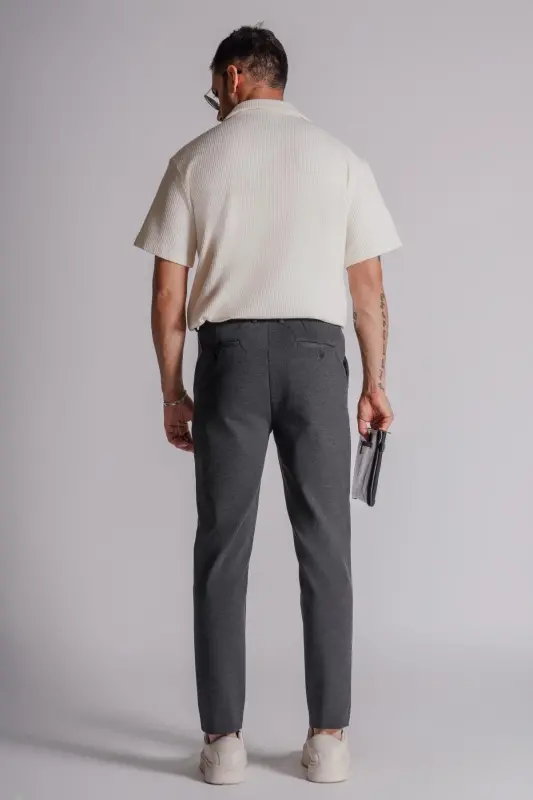 Erkek Yandan Cepli Beli Lastikli Relaxed Fit Chino Pantolon Antrasit-ANTRASİT - 3