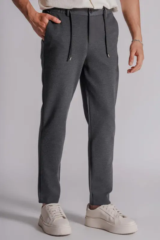 Erkek Yandan Cepli Beli Lastikli Relaxed Fit Chino Pantolon Antrasit-ANTRASİT - 4