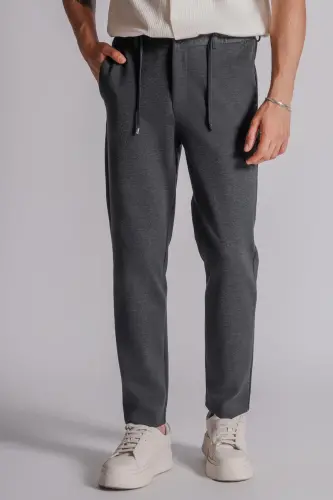 Erkek Yandan Cepli Beli Lastikli Relaxed Fit Chino Pantolon Antrasit - ANTRASİT - BRACCAS (1)