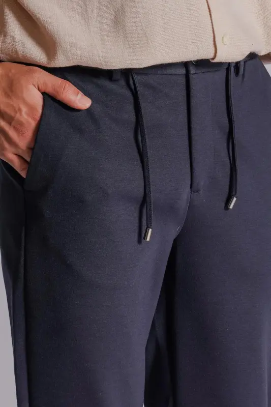Erkek Yandan Cepli Beli Lastikli Relaxed Fit Chino Pantolon Lacivert-LACİVERT - 4