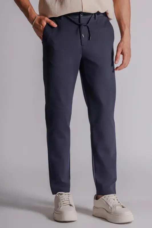 Erkek Yandan Cepli Beli Lastikli Relaxed Fit Chino Pantolon Lacivert-LACİVERT - 6