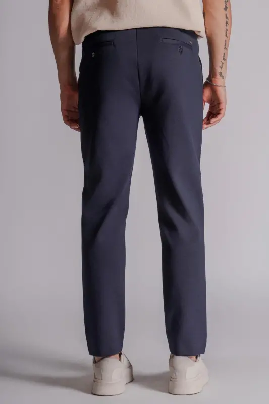 Erkek Yandan Cepli Beli Lastikli Relaxed Fit Chino Pantolon Lacivert-LACİVERT - 7