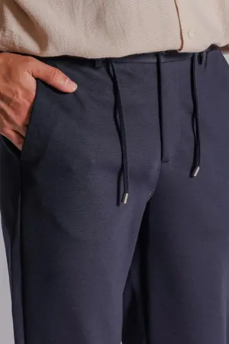 Erkek Yandan Cepli Beli Lastikli Relaxed Fit Chino Pantolon Lacivert - LACİVERT - 4