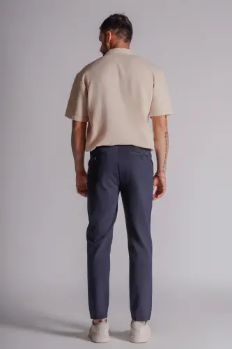 Erkek Yandan Cepli Beli Lastikli Relaxed Fit Chino Pantolon Lacivert - LACİVERT - 5